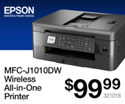 Epson MFC-J1010DW Wireless All-in-One Printer- $99.99; SKU 321018