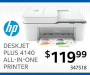 HP DeskJet Plus 4140 All-in-one Printer - $119.99; SKU 347518