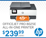 HP OfficeJet Pro 8025E All-in-one Printer - $239.99; SKU 208983