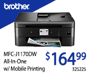 Brother MFC-J1170DW All-in-one with mobile printing - $164.99; SKU 325225