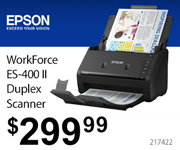 Epson WorkForce ES-400 II Duplex Scanner - $299.99 - SKU 217422