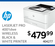 HP LaserJet Pro 4101DWE Wireless Black and White Printer - $479.99. SKU 404277