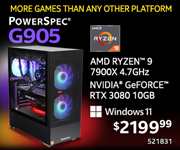 More Games the Any Other Platform - PowerSpec G905 - $2199.99; AMD Ryzen 9 7900X 4.7GHz, NVIDIA GeForce RTX 3080 10GB; Windows 11; SKU 521831