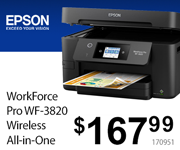 Epson WorkForce Pro WF-3820 Wireless All-in-One Printer - $167.99; SKU 170951
