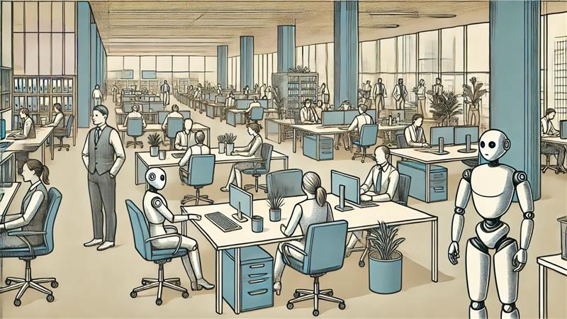 AI generated image of people and robots working together