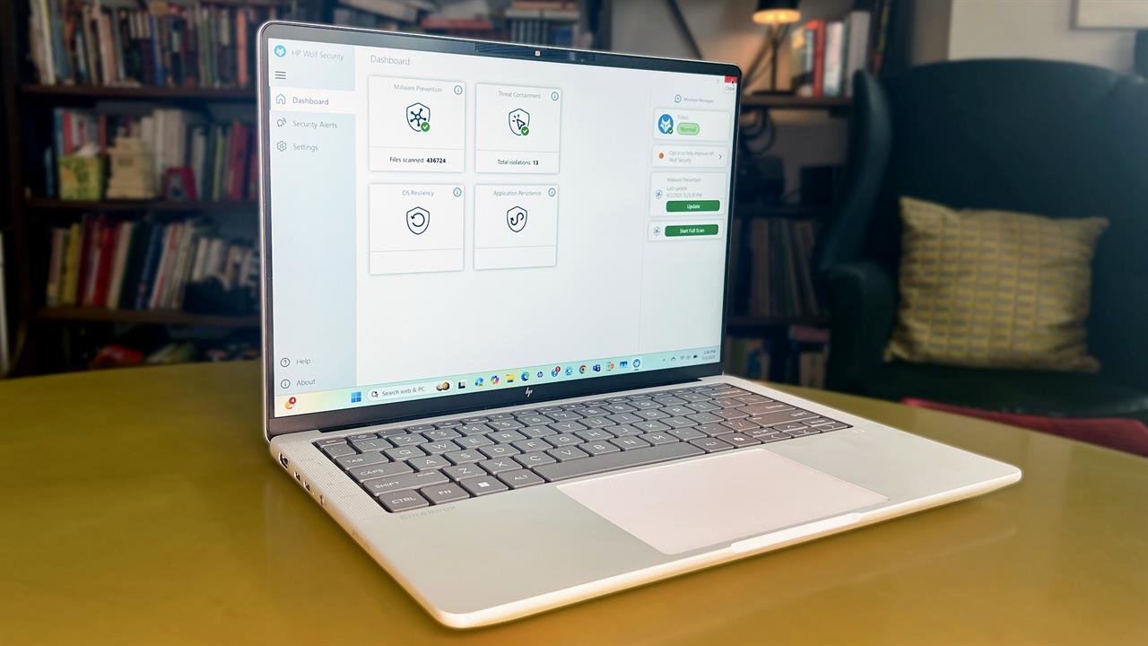 A laptop showing security software