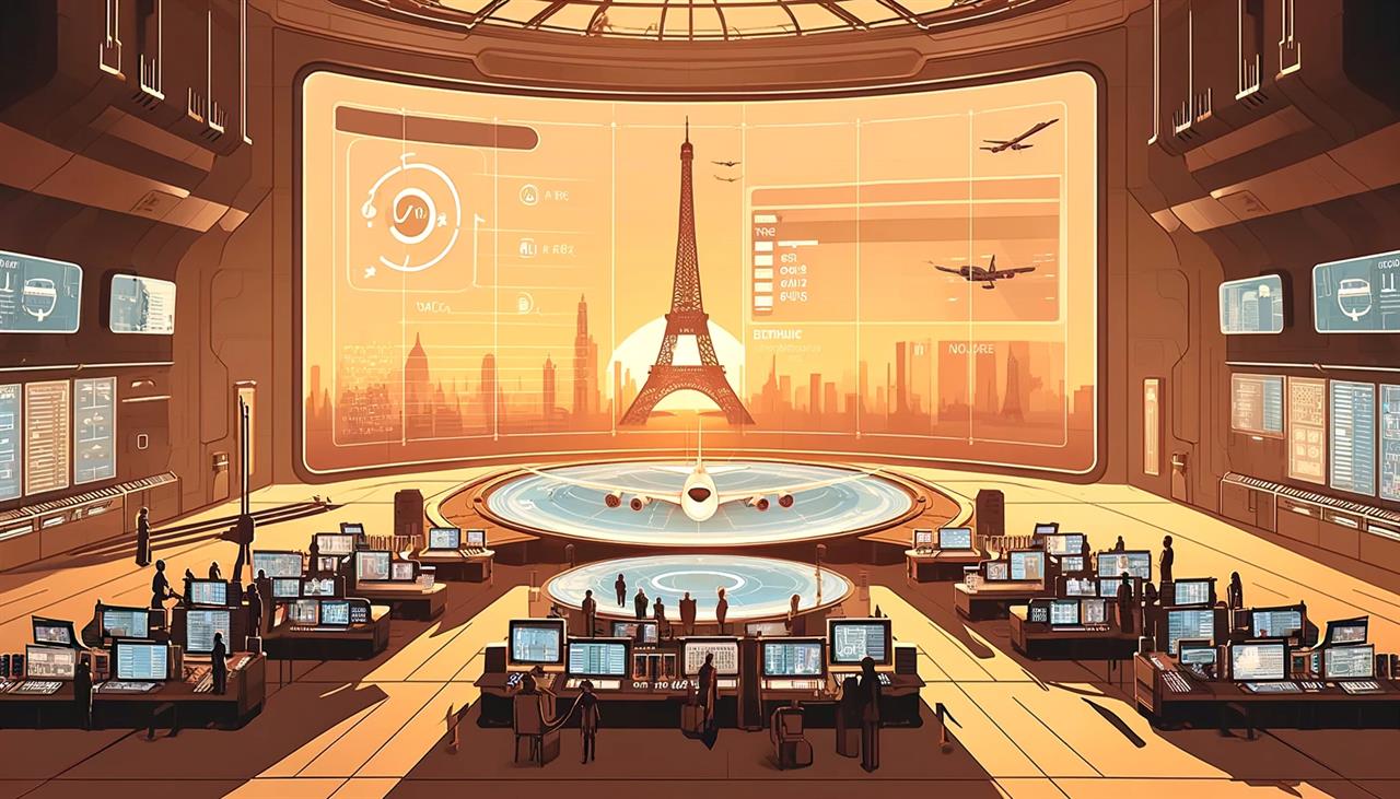 An illustration of planes flying to Paris. 