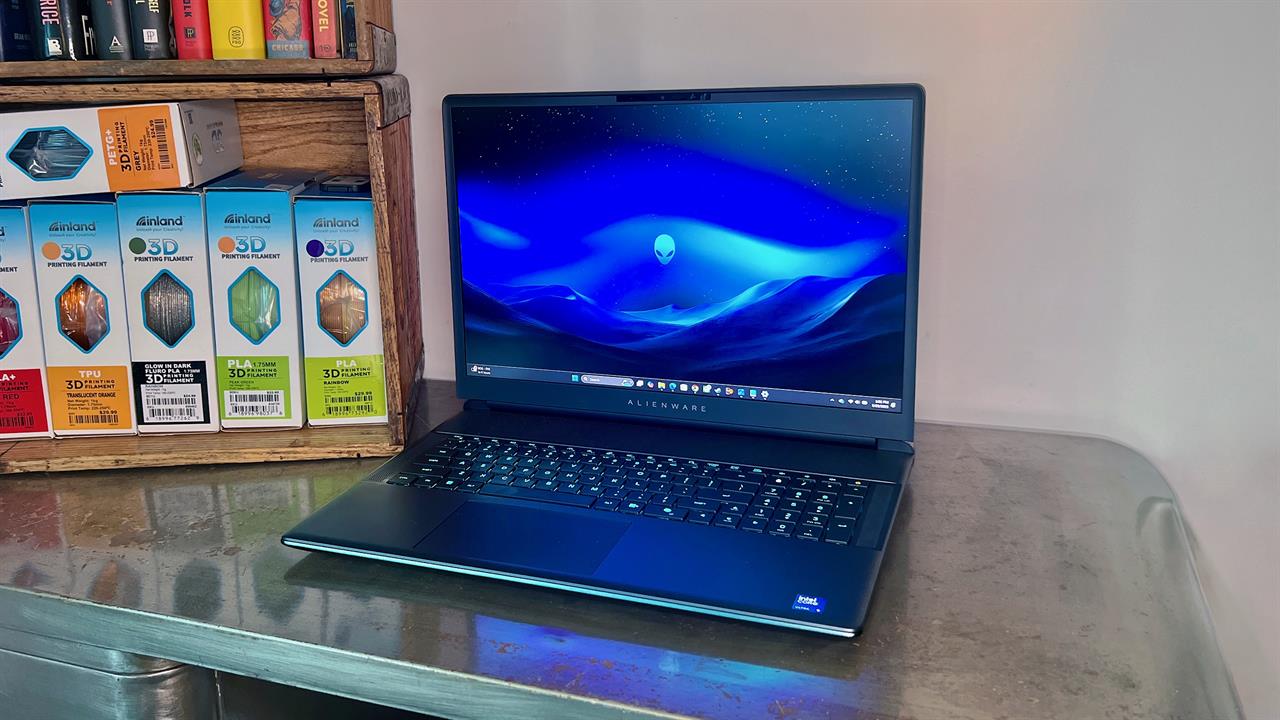 Alienware 18 laptop on a desk.