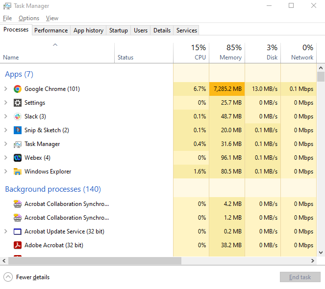 The Windows 11 task manager screen. 