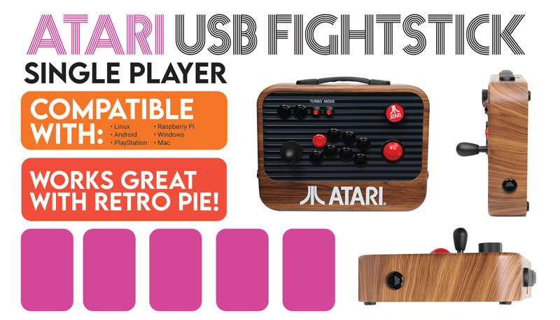 Atari USB Fightstick Single Player. Campatible with Linux, Android, Playstation, Raspberry Pi, Windows, Mac. Works great with retro Pi!