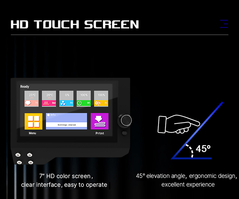 HD Touch Screen. 7 inch HD color screen, clear interface, eacy to operate. 45 degree elevation angle, ergonomic design, excellent experience.