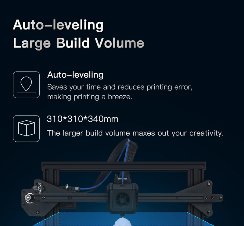 Auto leveling, large build volume.