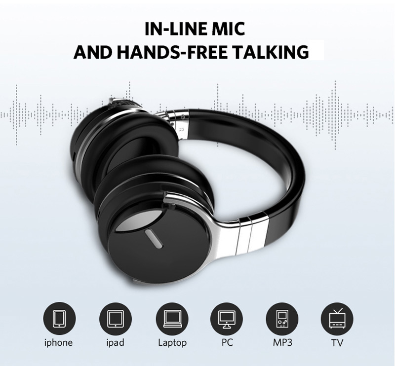 Cowin E7S Bluetooth Active Noise Cancelling headphone. Inline mic and hands-free talking