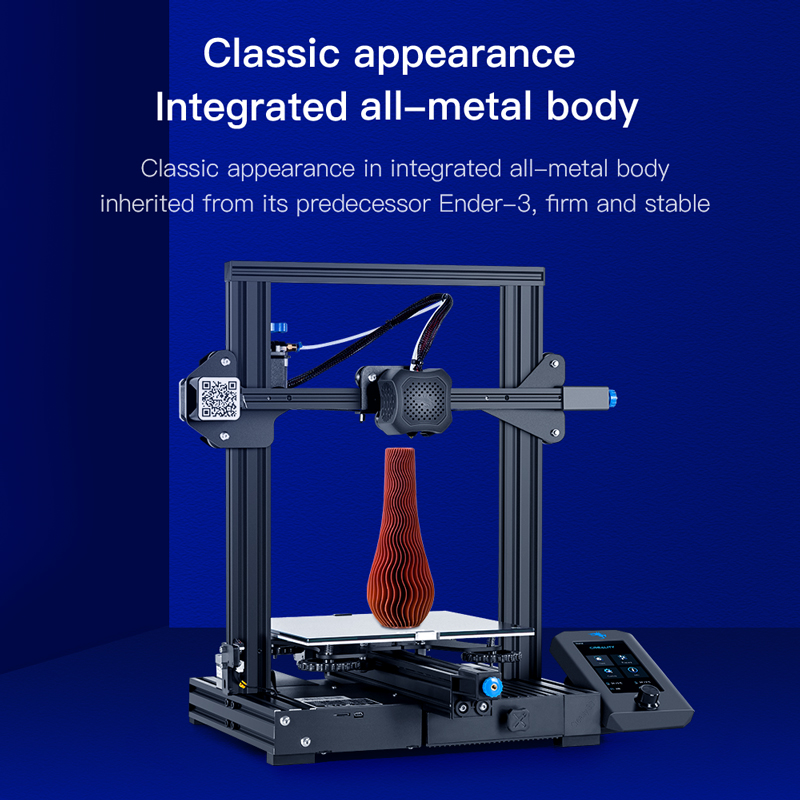 Classic appearance, integrated all metal body inherited from its predecessor Ender 3; firm and stable. 