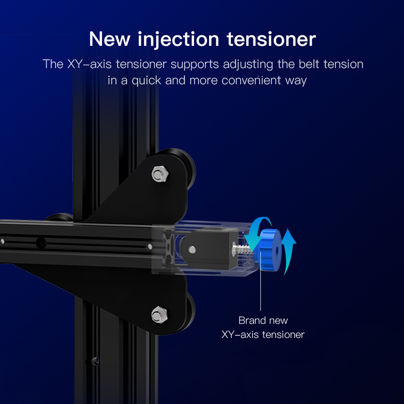 New injection XY axis tensioner supports adjusting the belt tension in a quick and more convenient way.