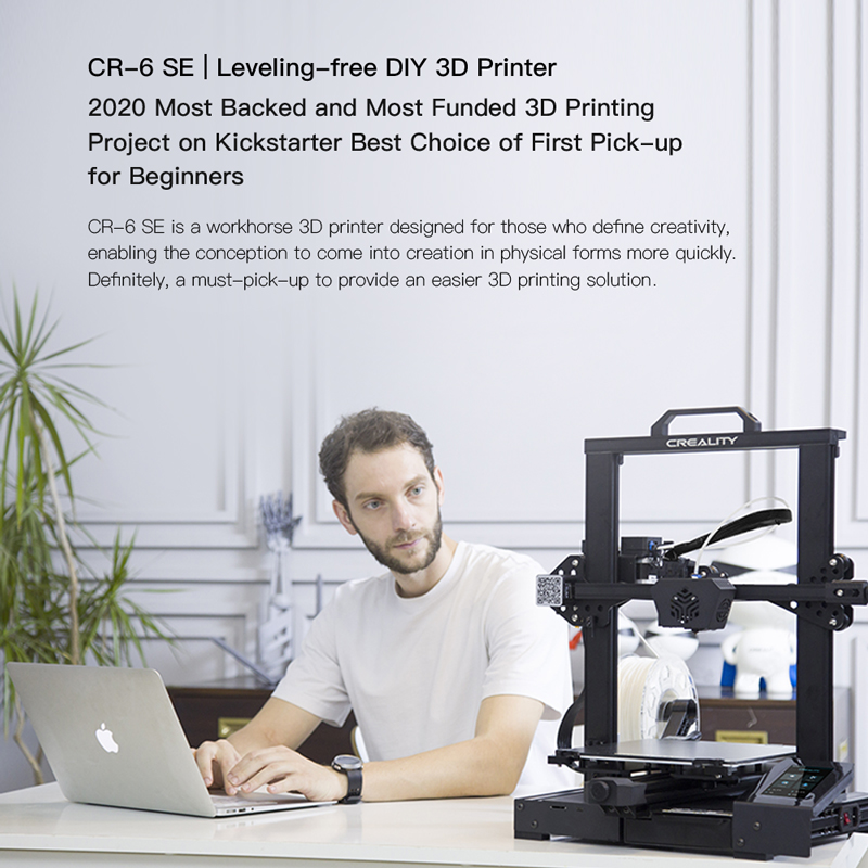 CR6 SE, leveling free DIY 3D printer, 2020 most backed and most funded 3D printing project on Kickstarter, best choise of first pick up for beginners.
