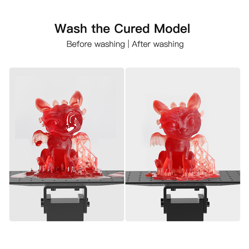 Wash the cured model. Before washing, after washing.
