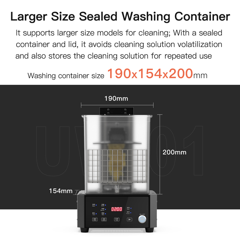 Larger size sealed washing container avoids cleaning solution volatilization and stores the solution for repeated use. 190mm x 200mm x 154mm.