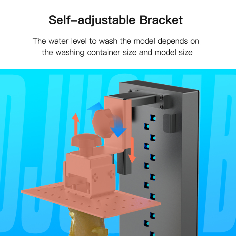 Self adjustable bracket. The model wash water level depends on the container size and model size.