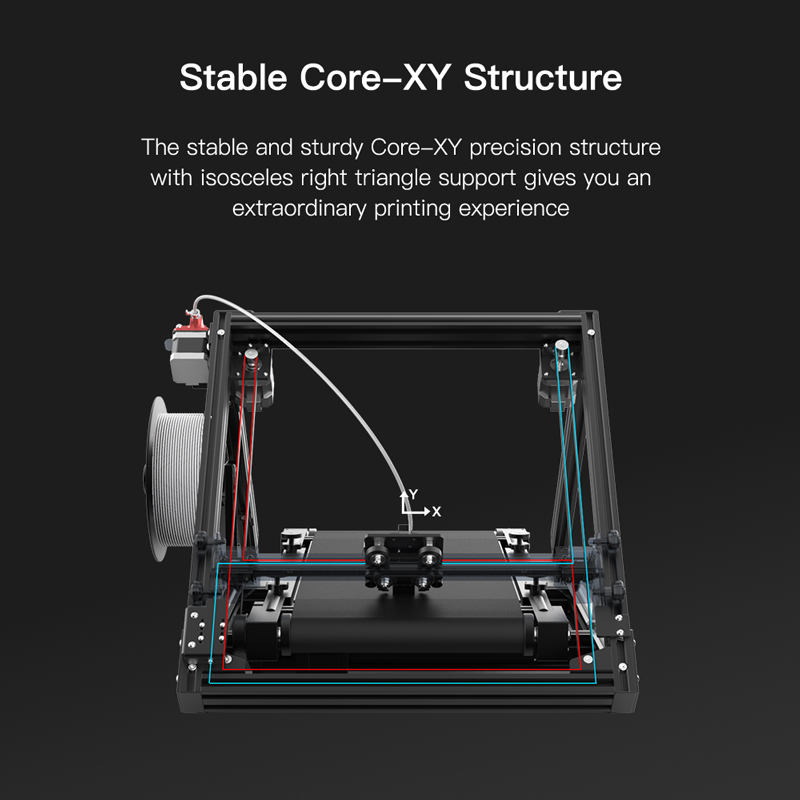 Stable and sturdy core XY precision structure with isosceles right trinangle support gives you an extraordinary printing experience.