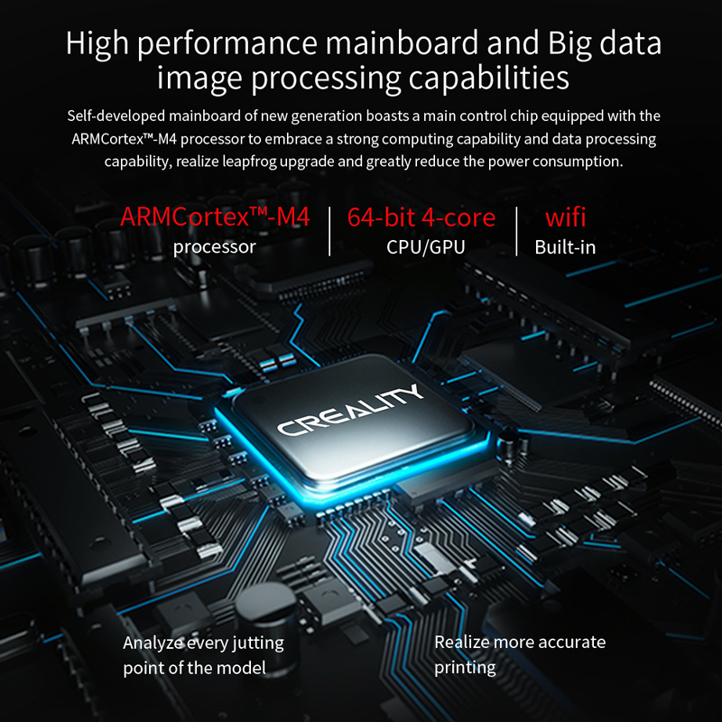 High performance mainboard and big data image processing capabilities. ARMCortex M$ processor, 64 bit 4 core CPU GPU, WiFi built in.