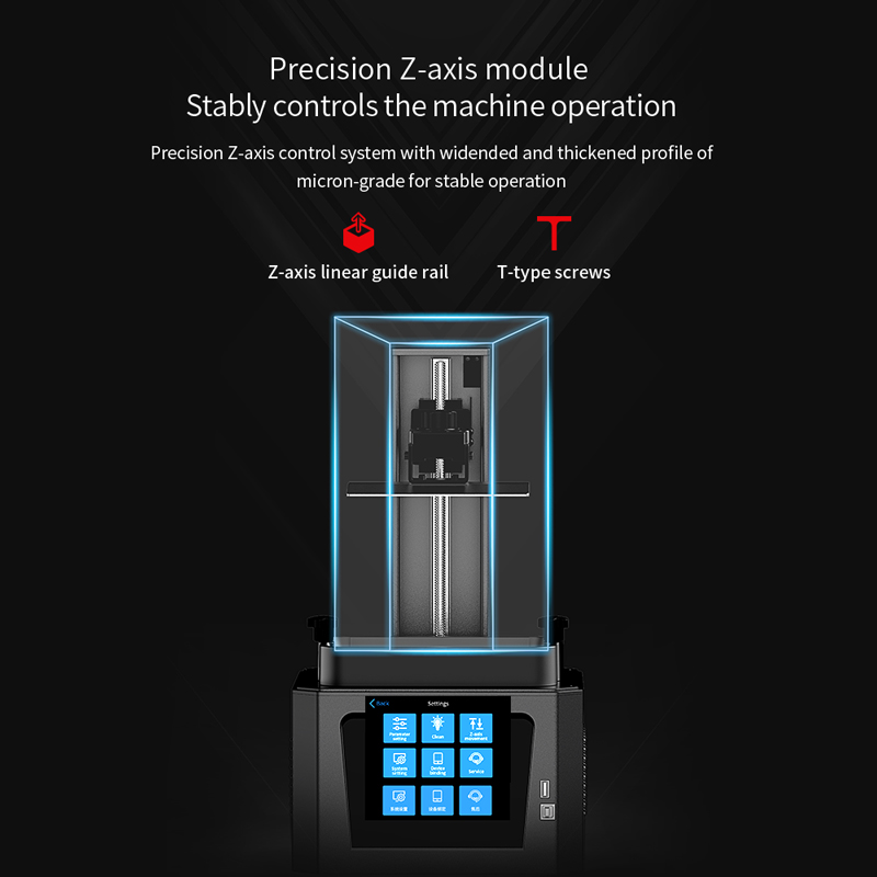 Precision Z axis module stably controls the machine operation. Z axis linear guide rail. T type screws.