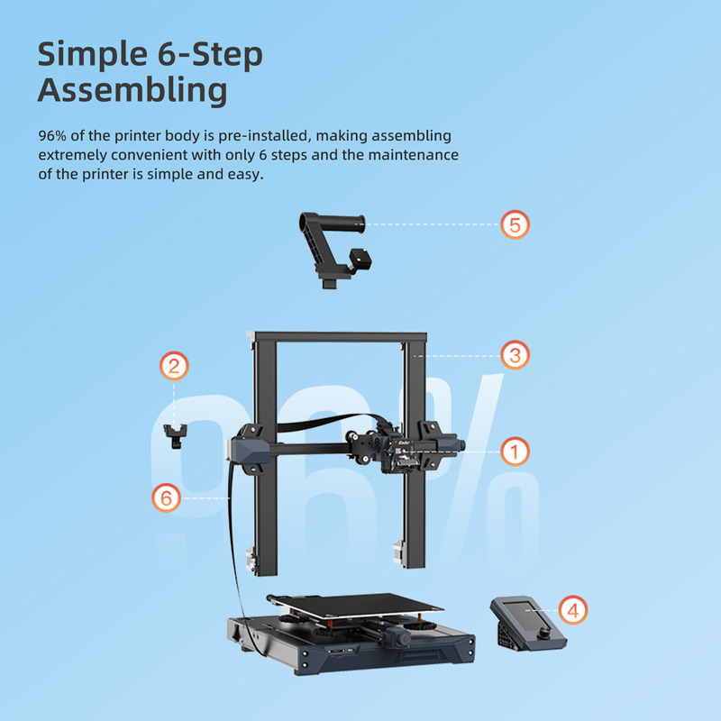 Simple 6 step assembling. 96 percent of the printer body is pre installed. Printer maintenance is simple and easy.