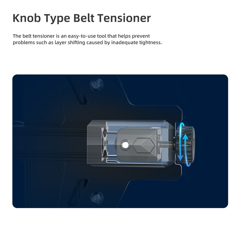 Knob type belt tensioner. The belt tensioner is an easy to use tool that helps prevent problems such as layer shifting caused by inadequate tightness.