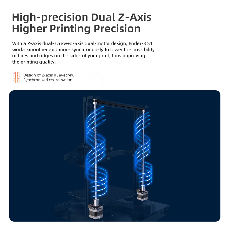 High precision dual A axix, higher printing preciison, Image shows design of Z axis dual screw synchronized coordination.