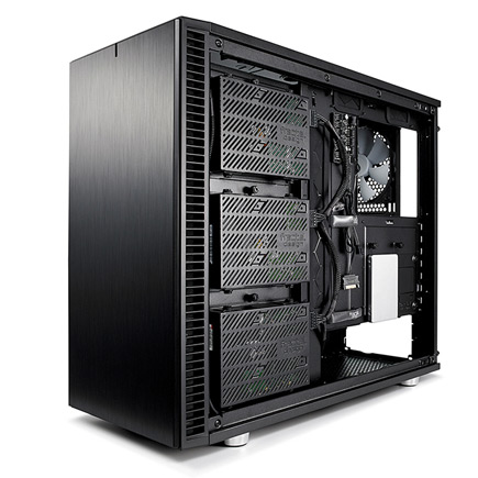 Close oup of the Define S2 under the side panel showing space for bays