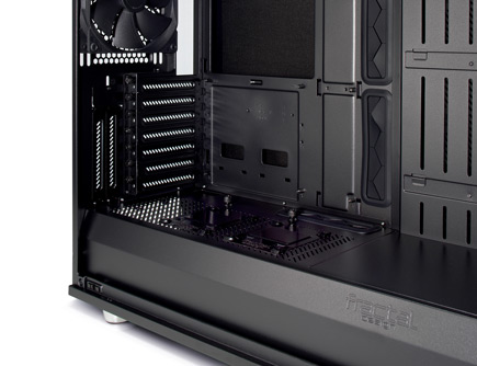 Close up of the Mesify 2 inside without panel showing PSU Shroud