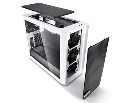 Meshify S2 side and front view showing removeable top and front panel side panel