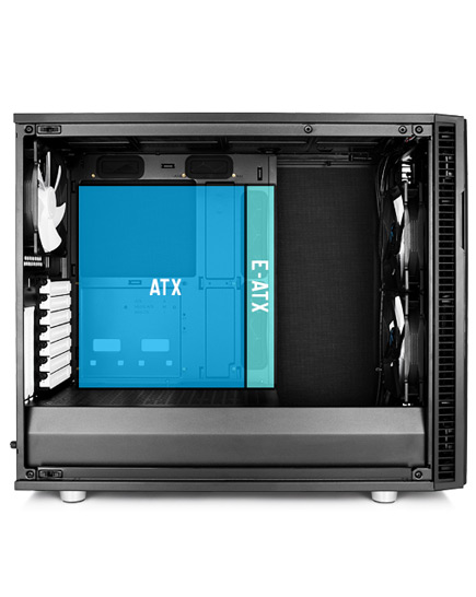 inside the Define R6 interior with an alternate layout