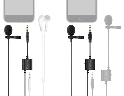 IK Multimedia iRig Lavalier Microphone with two iPhones and connectors