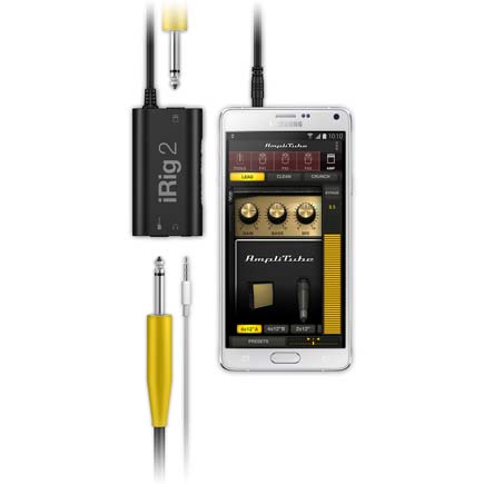 IK Multimedia iRig 2 Mobile Guitar Interface connected to a mobile device