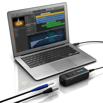 IK Multimedia iRig Pro I/O Portable Audio & MIDI Interface connected to a laptop with live display