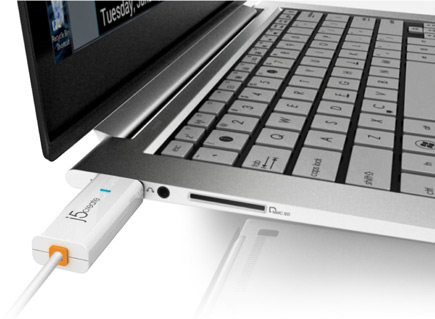 JUC400 cable plugged into a laptop