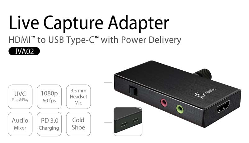 Live Capture Adapter HDMI to USB Type-C with power delivery