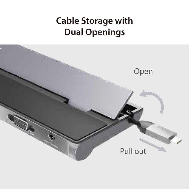 Cable storage with dual openings.