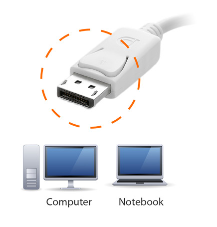 Close up of connector with desktop and laptop