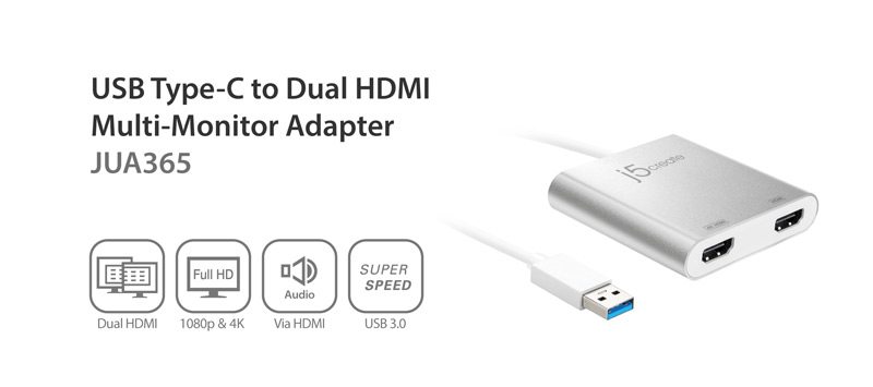 j5create USB Type-C to Dual HDMI Multi-Monitor Adapter JUA365