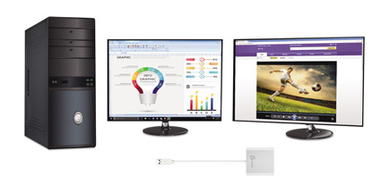 Desktop pictured with two monitors
