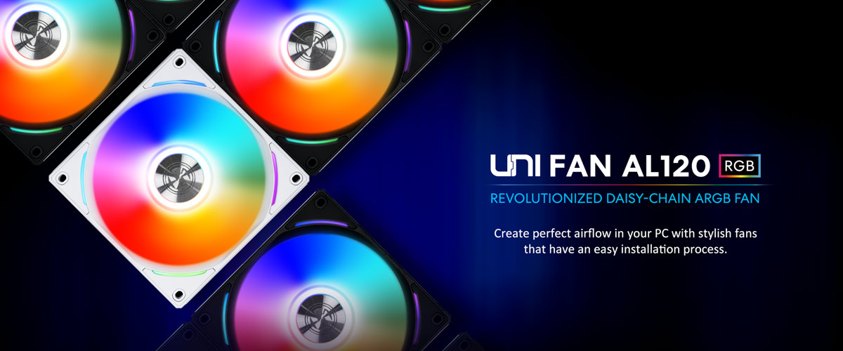 Lian Li Uni Fan AL120 RGB. Revolutionized daisy-chain ARGB fan. Create perfect airflow in your PC with stylish fans that have an easy installation process.