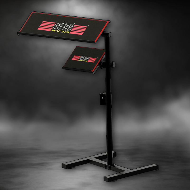 Next Level Racing Free Standing Keyboard and Mouse Stand with a moody red background