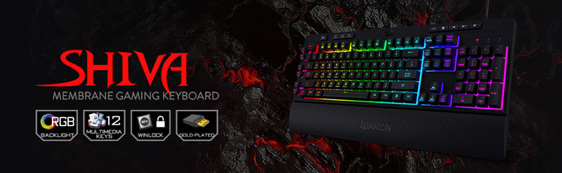 Redragon Shiva Membrand Gaming Keyboard. RGB backlight, 12 Multimedia Keys, Winlock, Gold-plated