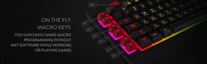 Keyboard with closeup of macro keys