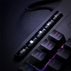 Keyboard close up of dedicated media controls