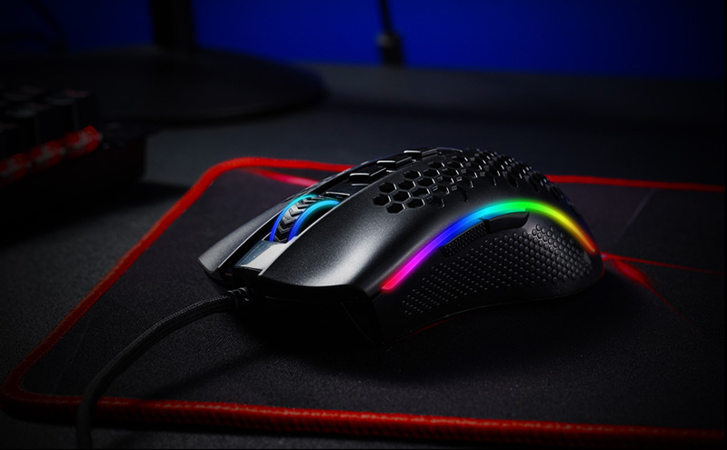 Redragon M808 RGB Storm Honeycomb Gaming Mouse all lit up.