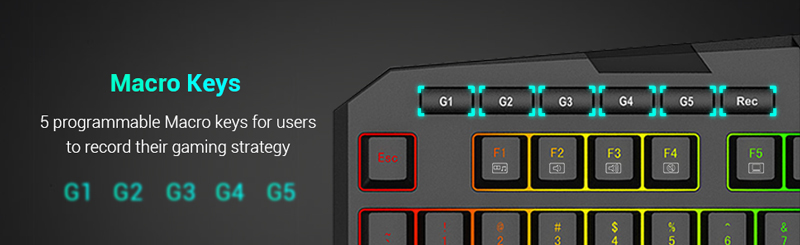 Macro Keys 5 programmable macro keys to record your gaming strategy