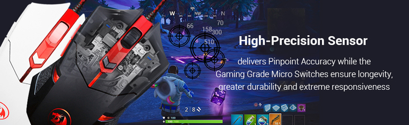 High precision sensor delivers pinpoint accuracy while gaming grade micro switches ensure longevity, durability, responsiviness.